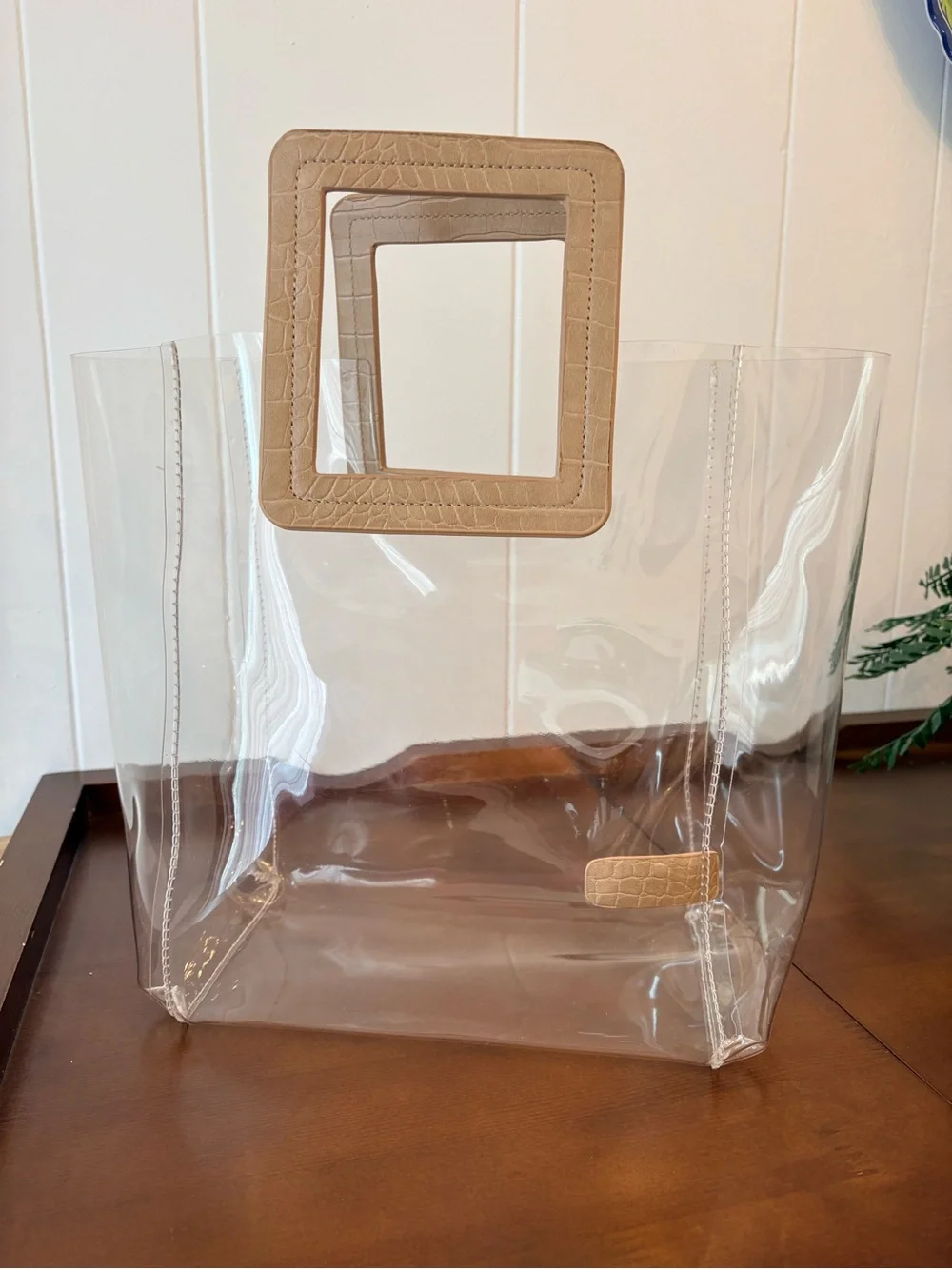 Clear PVC Tote with Tan Square Handles Modern & Easy to Style Structured Light
